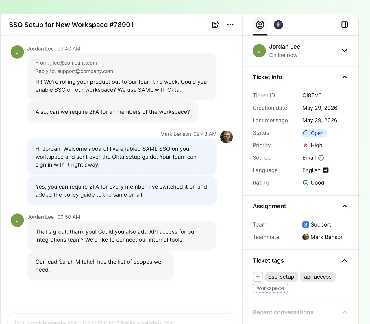 SaaS help desk dashboard in HelpDesk by Text