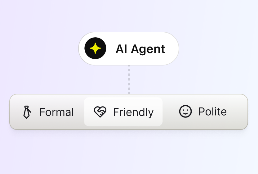 Tone picker setting the AI agent voice to professional, casual, or friendly in HelpDesk.com