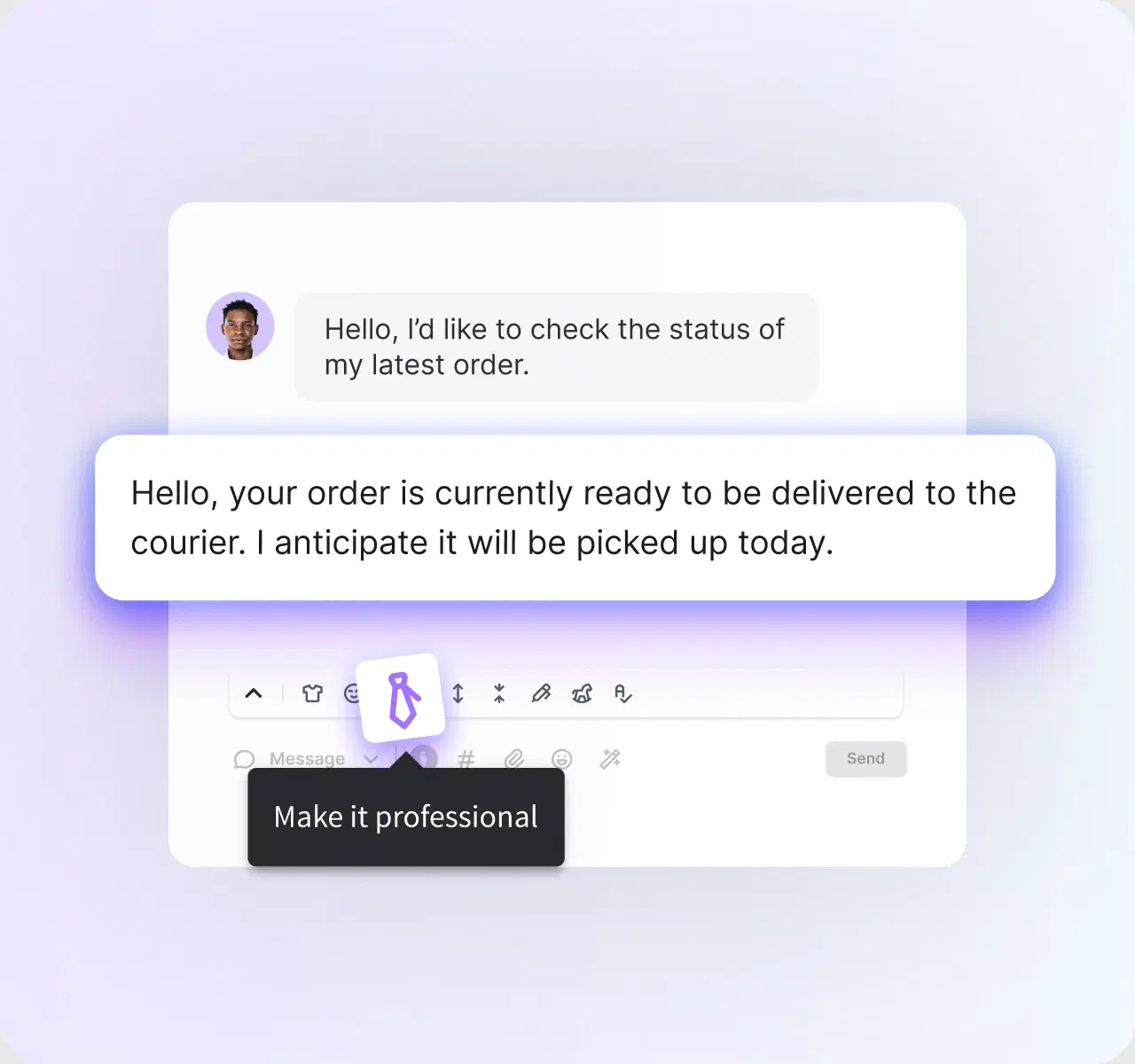 AI text refinement making a ticket reply professional in HelpDesk