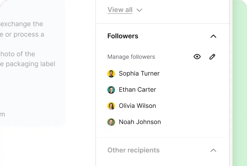 Followers watching ticket progress in the HelpDesk.com team collaboration software