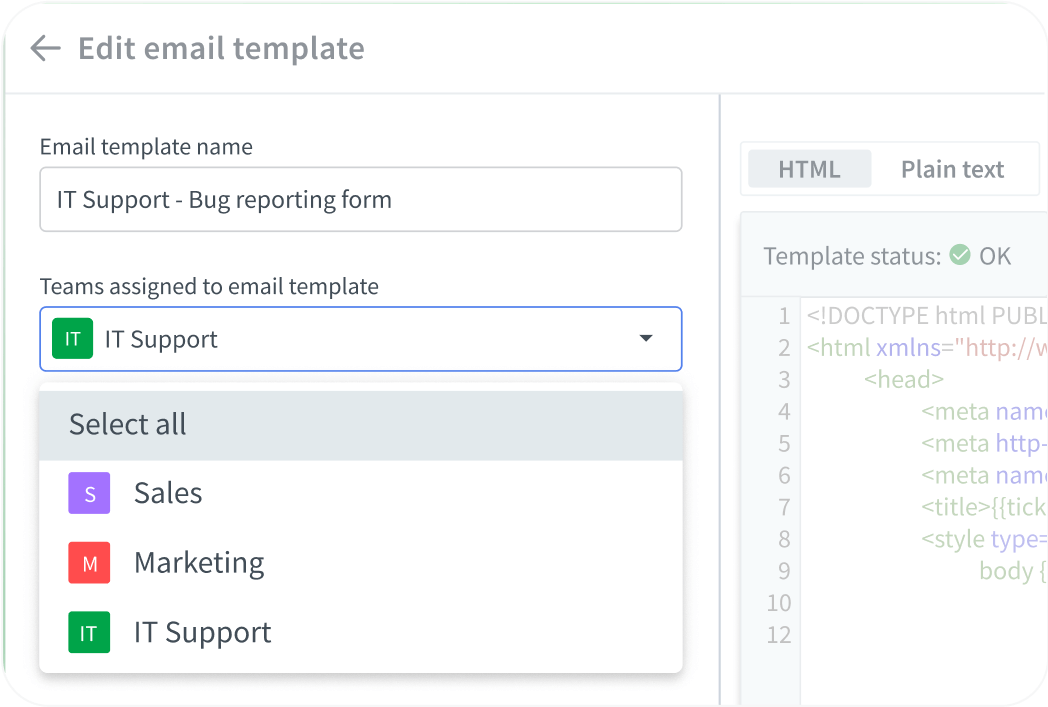 Multiple email templates in the HelpDesk ticket management system