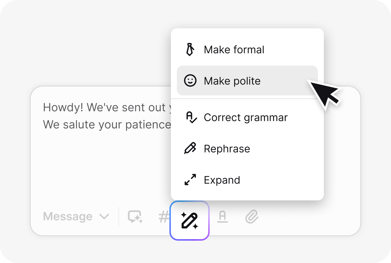 AI HelpDesk: AI text enhancements view