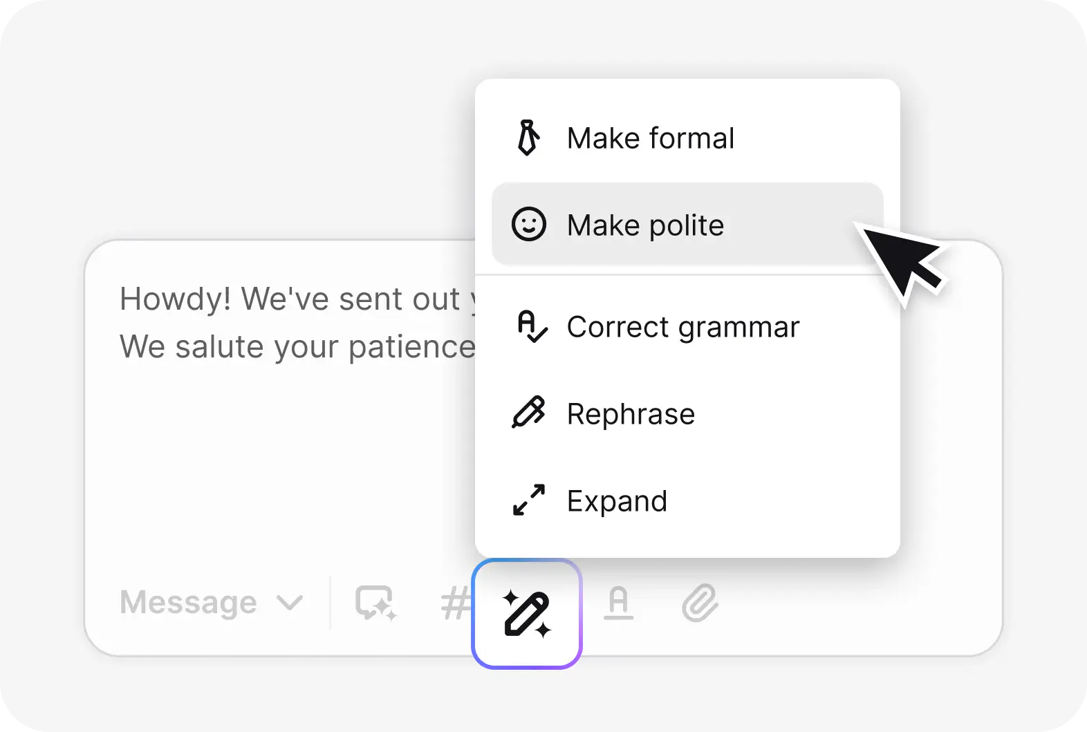 AI HelpDesk: AI text enhancements view