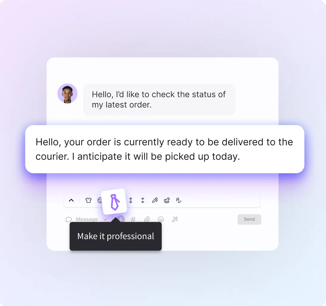 AI text refinement making a ticket reply professional in HelpDesk