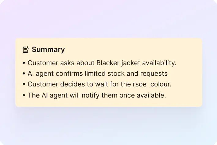AI ticket summary listing the core issue and next steps in HelpDesk