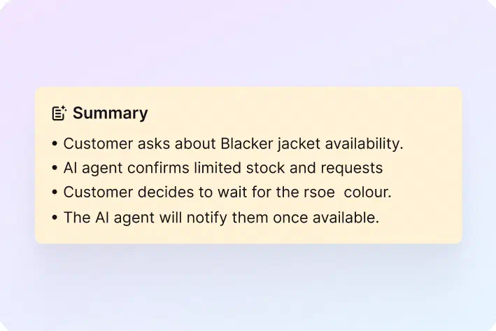 AI ticket summary listing the core issue and next steps in HelpDesk